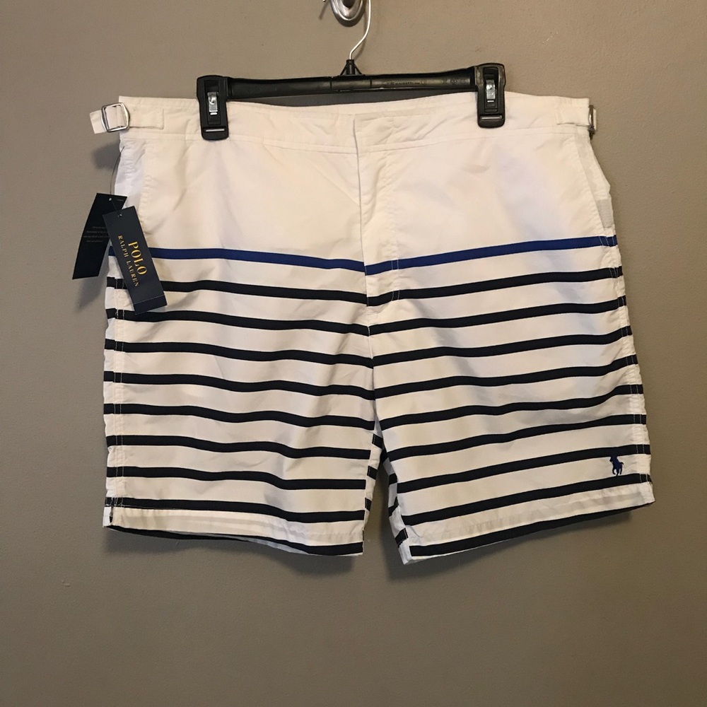 NWT Men Polo swim trunks sz 36 blue and white